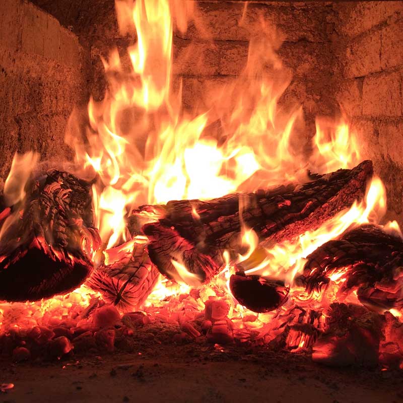 Glowing Oak Wood Fire